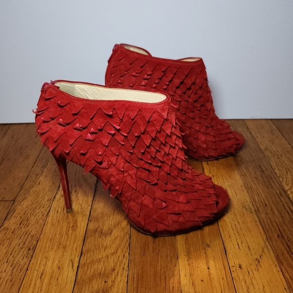 Christian Louboutin Red Suede Diplonana 120 Peep Toe Ankle Boots - Picture 3 of 13